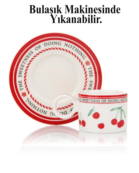 Porselen 2 Kişilik Türk Kahvesi Takımı – Kiraz Desenli | 100 ml - Resim 6