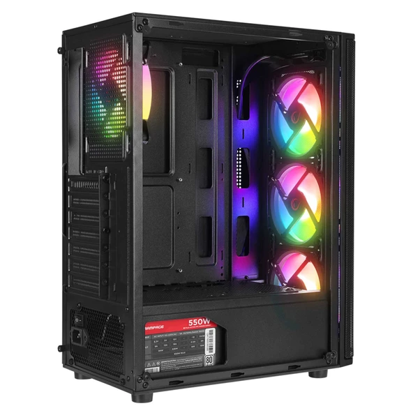 Rampage Helios Mesh 550W 80+ SiyahTemperli Cam 4x12cm Rainbow ATX Mid-T Gaming Oyuncu Kasası - Resim 4