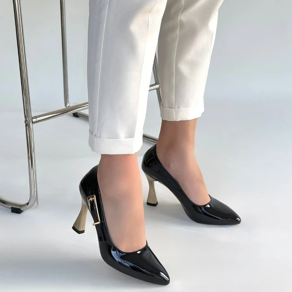 Motya Siyah Rugan Topuklu Ayakkabı - Resim 8