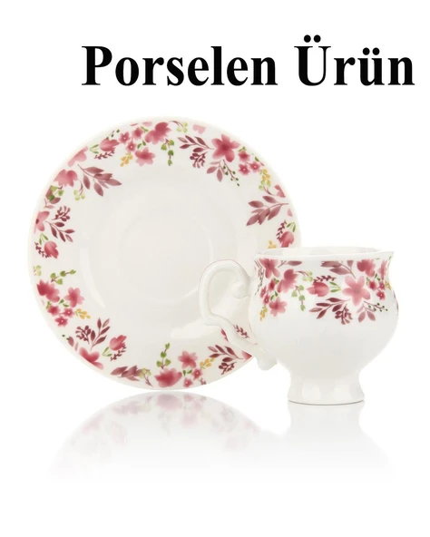 Porselen 2 Kişilik Çiçek Desenli Fincan Takımı – 100 ml - Resim 5