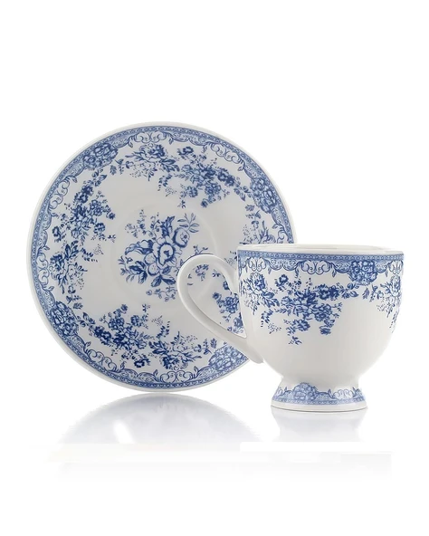 Türk Kahvesi Takımı 2 Kişilik Porselen – Mavi Çiçek Desenli | 100 ml ürün görseli