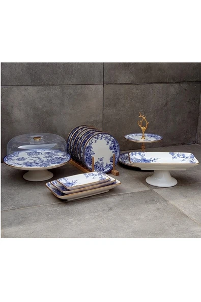 Pinkev 13 Parça 6 Kişilik Pasta Sunum Tabak Seti - Resim 2