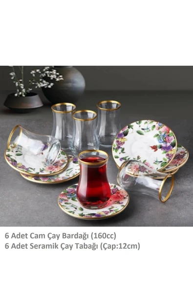 Pinkev Flora 30 Parça 6 Kişilik Seramik Pasta Kahvaltı Çay Sunum Tabağı Takımı Seti - Resim 5