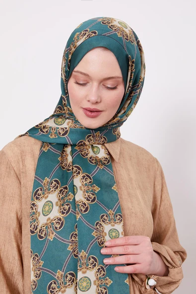 Zümrüt Barok Desen Hint İpeği Şal - Resim 2