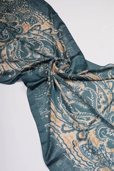 Mavi Yaprak Desen Hint İpeği Şal ürün görseli