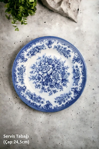 Pinkev 6 Kişilik Porselen 3 Renk Rosabella 24,5cm Servis Sunum Tabağı Takımı Seti - Resim 4