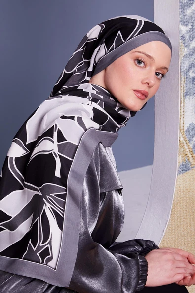 Gri Yaprak Desen Royal Şal - Resim 2
