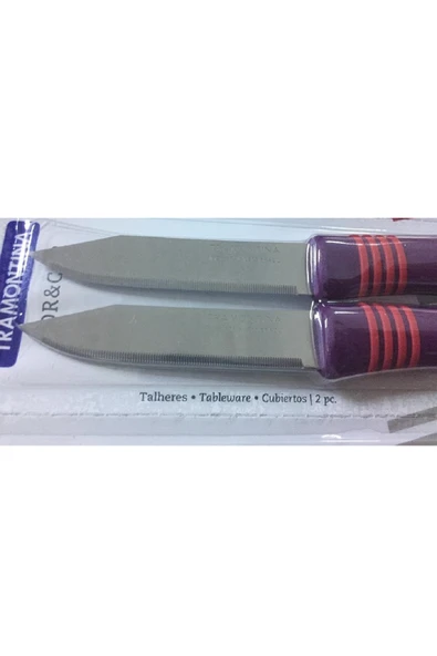 Pinkev Tramontina 2 Adet Lazer Tırtıklı Kısa Meyve Soyma Bıçağı - Mor - Resim 3