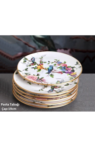 Pinkev Flora 10 Parça Seramik Meyvelikli Pasta Sunum Tabağı Kombin Set - Kup101f - Resim 2