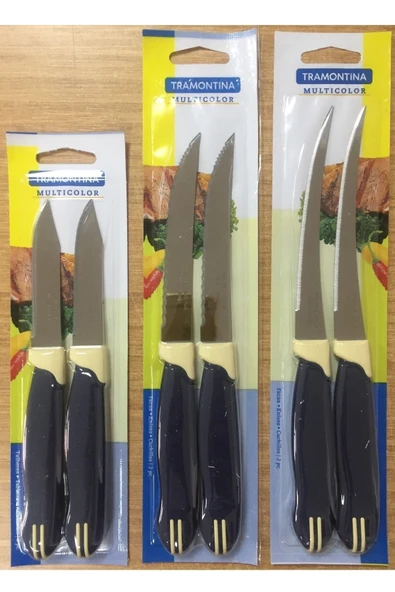 Pinkev Tramontina 6 Adet 3 Boy Tırtıklı Çok Amaçlı Mutfak Bıçak Seti - Klasik Lacivert ürün görseli