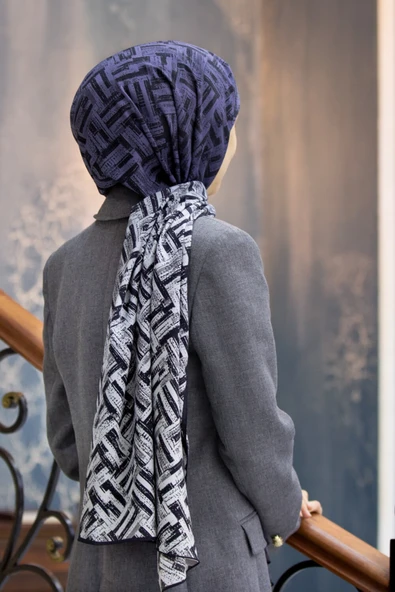 Kadın Lüks Medine Ipeği Şal Indigo-2 ürün görseli