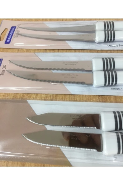Pinkev Tramontina 6 Adet 3 Boy Tırtıklı Çok Amaçlı Mutfak Bıçak Seti - Beyaz - Resim 3
