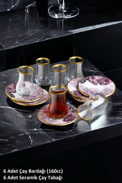 Pinkev 27 Parça Çay Bardaklı Seramik Kahvaltılık Kahvaltı Tabağı Takımı Seti - Resim 3