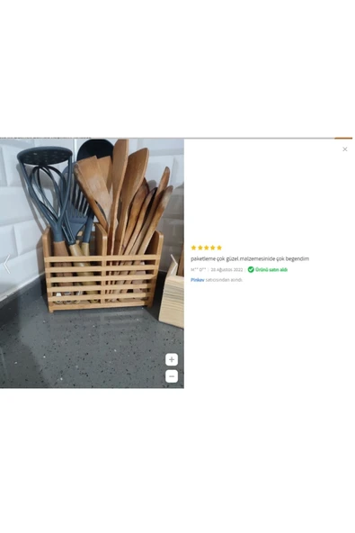 Pinkev Tezgah Üstü Iki Bölmeli Bambu Kaşıklık - Resim 4