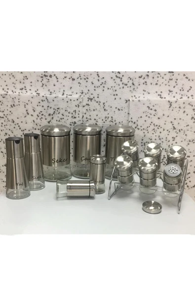 Pinkev 13 Parça Cam Baharatlık Baharat Takımı Seti - Inox - Resim 2