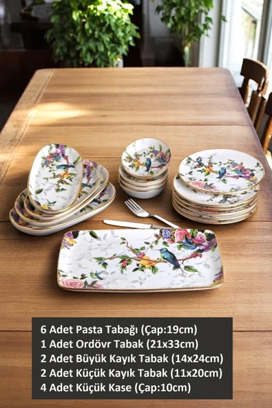 Pinkev 6 Kişilik 15 Parça Seramik Pasta Sunum Tabağı Takımı - Resim 2