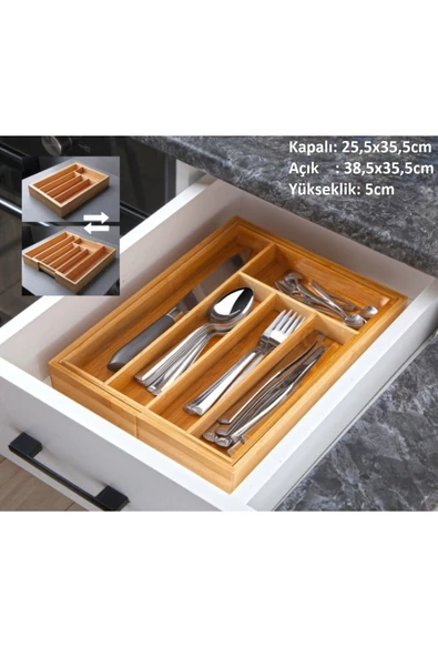 Pinkev Ayarlanabilir Uzayabilir Ayarlı Çekmece Içi Bambu Kaşıklık ürün görseli