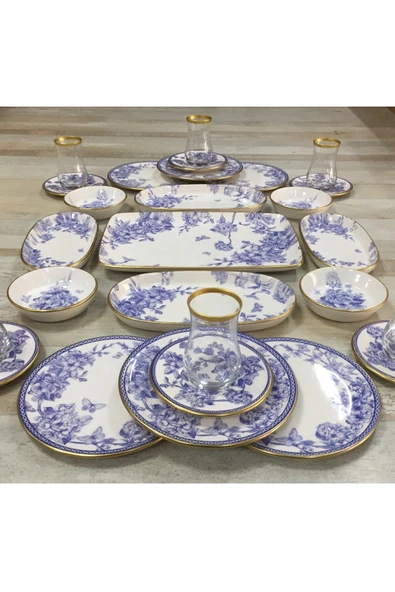 Pinkev Butterfly 27 Parça 6 Kişilik Seramik Kahvaltılık Kahvaltı Takımı Seti - Kup115s - Resim 3