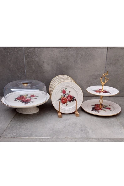 Pinkev 9 Parça Pasta Kek Sunum Tabağı Seti ürün görseli