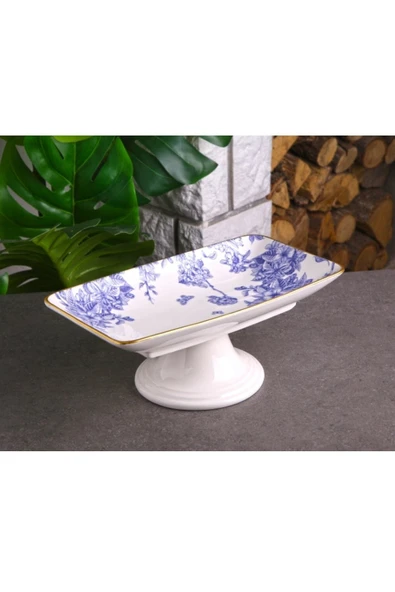 Pinkev Butterfly 9 Parça Fanuslu Seramik Pasta Servis Sunum Tabağı Seti - Resim 5