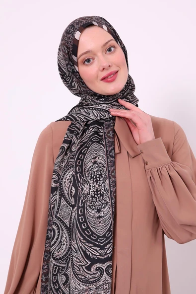 Siyah Etnik Desen Love Şal ürün görseli