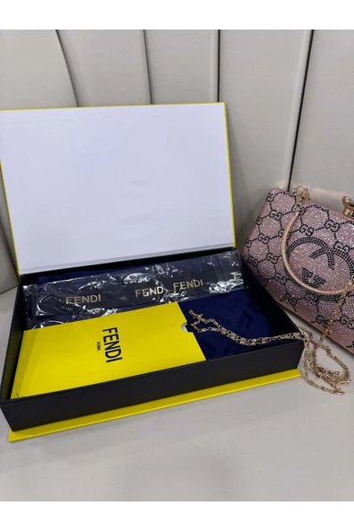 F DESEN Tam Set Kutulu İthal Kaşmir İpek Şal - Resim 3