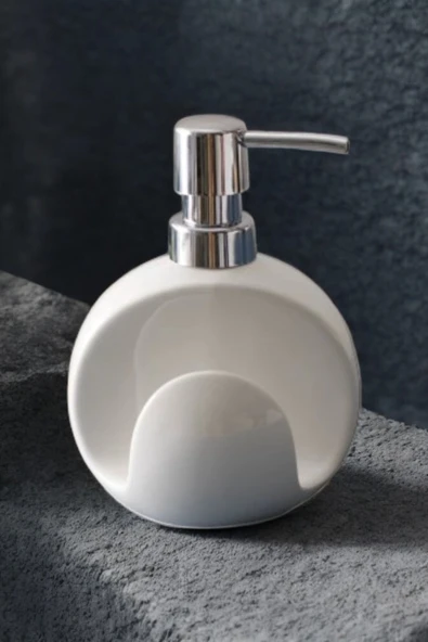 Pinkev Beyaz Renk Süngerlik Bölmeli Dekoratif Seramik Sıvı Sabunluk ürün görseli