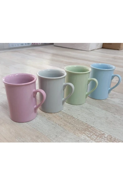 Pinkev 4 Kişilik 10cm Boyunda Renkli Seramik Kupa Çay Nescafe Fincanı Seti ürün görseli
