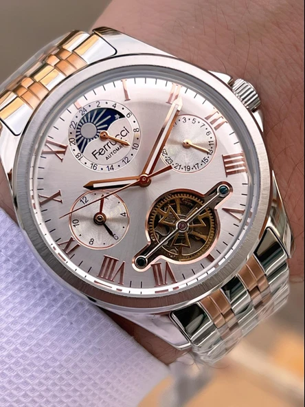 Ferrucci Otomatik Mehtap Ve Güneş Kadranlı Bileklik Hediyeli 3 Atm Erkek Kol Saat FF.G3606.4 - Resim 2