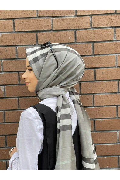 Gri Burberry Ekose Şal - Resim 2