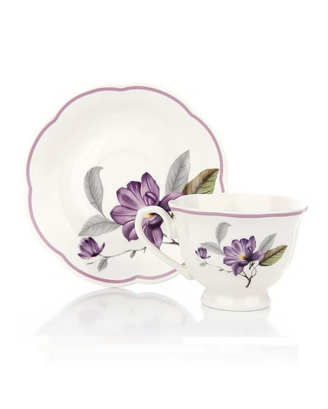 Türk Kahvesi Takımı 2 Kişilik Porselen – Mor Çiçek Desenli | 90 ml ürün görseli