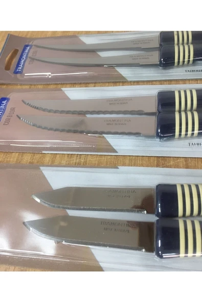 Pinkev Tramontina 6 Adet 3 Boy Tırtıklı Çok Amaçlı Mutfak Bıçak Seti - Yeni Lacivert - Resim 2