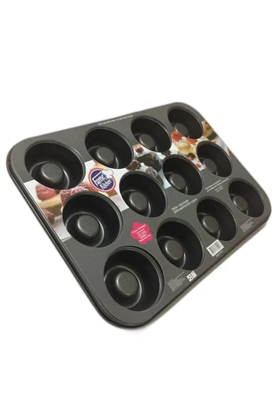 Pinkev 12 Bölmeli Yapışmaz Teflon Kaplama Çelik Muffin Kekstra Kek Kalıbı - Resim 2
