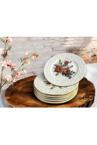Pinkev 6 Adet 20cm Seramik Pasta Tabağı - Resim 3