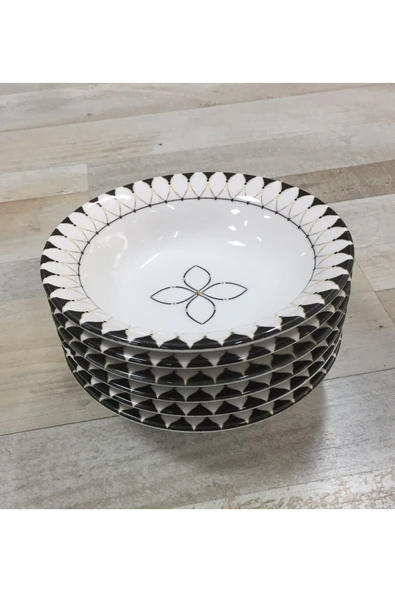 Pinkev Black Drops 6 Kişilik 16cm Seramik Çorba Kasesi Kase Seti - Resim 5