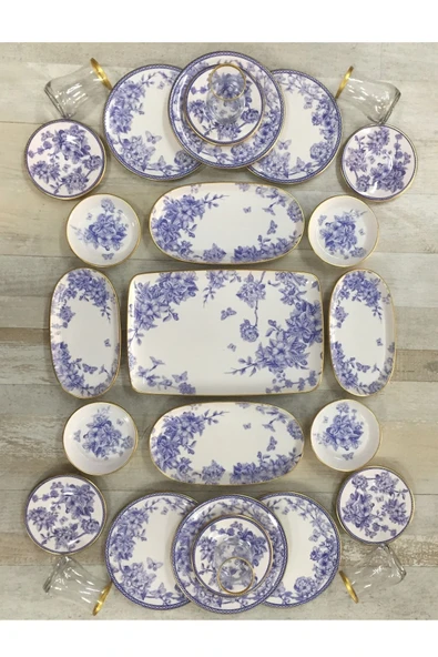 Pinkev Butterfly 27 Parça 6 Kişilik Seramik Kahvaltılık Kahvaltı Takımı Seti - Kup115s - Resim 2