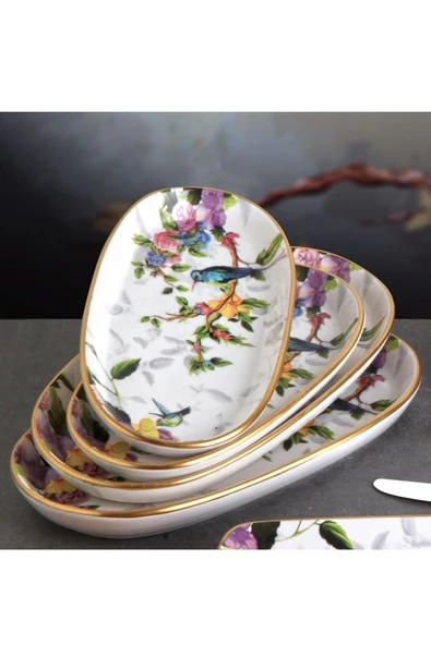 Pinkev Flora 15 Parça 6 Kişilik Seramik Kahvaltılık Kahvaltı Pasta Sunum Tabağı Takımı Seti - Resim 4