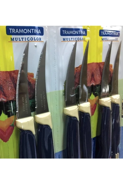 Pinkev Tramontina 6 Adet Paslanmaz Çelik Tırtıklı Kısa Kıvrık Bıçak Seti - Lacivert - Resim 4