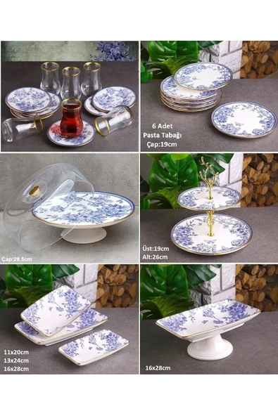 Pinkev 25 Parça 6 Kişilik Seramik Pasta Çay Kahvaltı Tabağı Takımı Seti - Kup113p ürün görseli