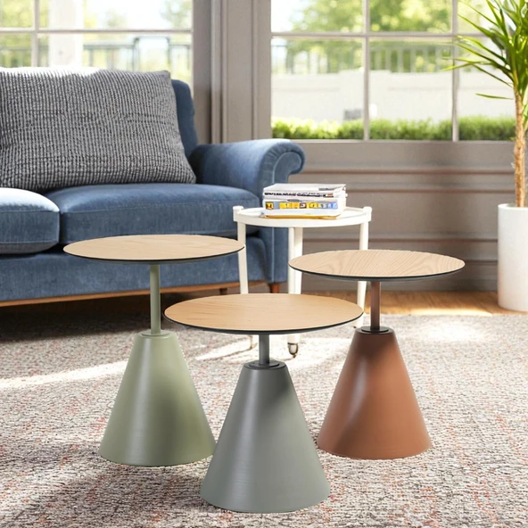 Üçlü Mantar Zigon Sehpa Seti No:553 | Rehome Renkli Yuvarlak MDF Modern Sehpa Takımı - Resim 4