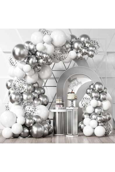 Kampus Kırtasiyem 30 Adet "METALİK GRİ - BEYAZ" Balon Kombini İç Mekan Doğum Günü Partisi "KENDİ KONSEPTİNİZİ SEÇİN" ürün görseli 1