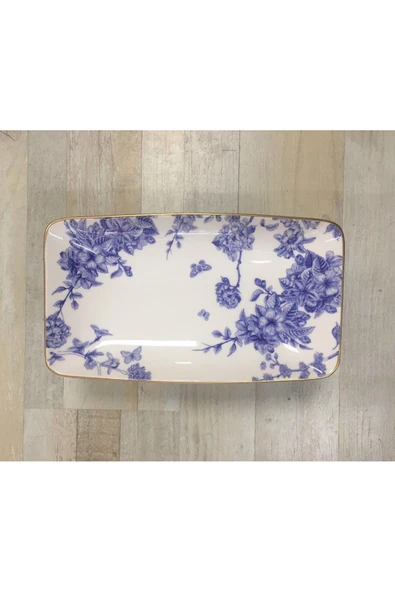 Pinkev Butterfly Seramik Ayaklı Pasta Kek Çikolata Servis Sunum Tabağı 16x28cm - Resim 3