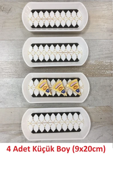Pinkev Black Drops 4 Adet 20cm Küçük Boy Seramik Oval Kahvaltı Peynir Kayık Servis Sunum Tabağı Takımı Seti ürün görseli