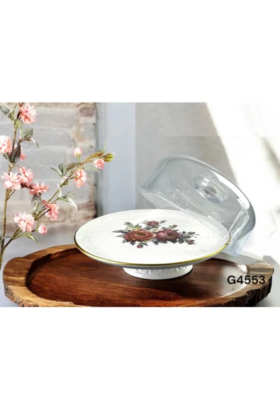 Pinkev Plastik Kapaklı Seramik Kek Fanusu - Resim 4