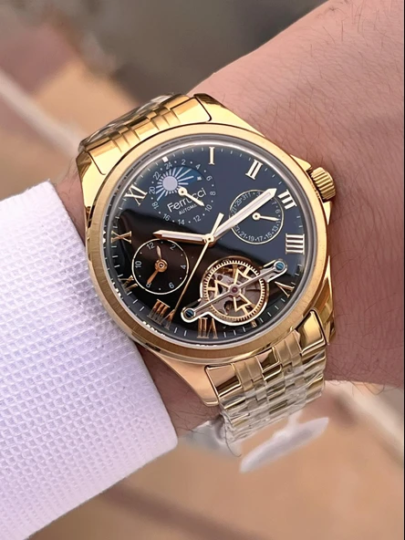 Ferrucci Otomatik Mehtap Ve Güneş Kadranlı Bileklik Hediyeli 3 Atm Erkek Kol Saat FF.G3606.3 - Resim 3