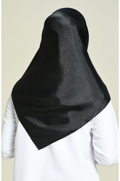 Kadın Siyah Düz Renk Kristal Eşarp - Resim 3
