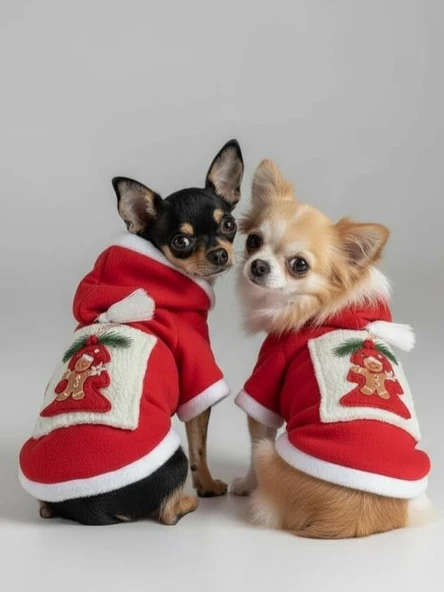 Yılbaşı Ağac Premiumı Kırmızı Polar Köpek Kıyafeti  | Kapüşonlu Noel Köpek Sweatshirt | Küçük Irklar İçin - Resim 8