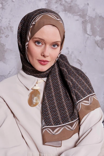 Sütlü Kahve Labirent Desen Royal Şal - Resim 3