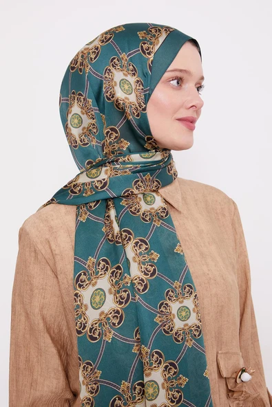 Zümrüt Barok Desen Hint İpeği Şal ürün görseli