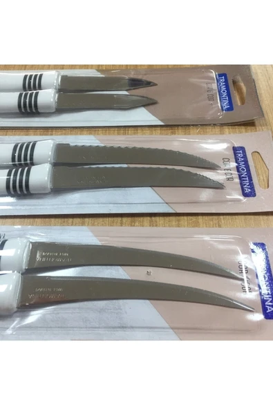 Pinkev Tramontina 6 Adet 3 Boy Tırtıklı Çok Amaçlı Mutfak Bıçak Seti - Beyaz - Resim 2